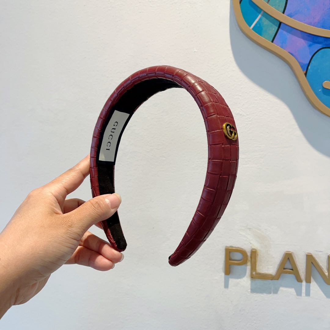 GUCCI BURGUNDY RED HAIRBAND CALFSKIN 374075