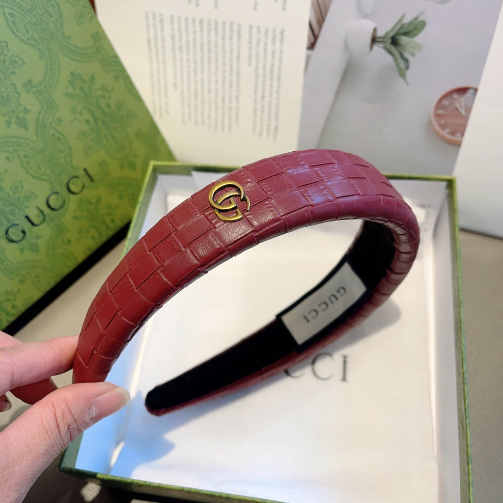 GUCCI BURGUNDY RED HAIRBAND CALFSKIN 374075