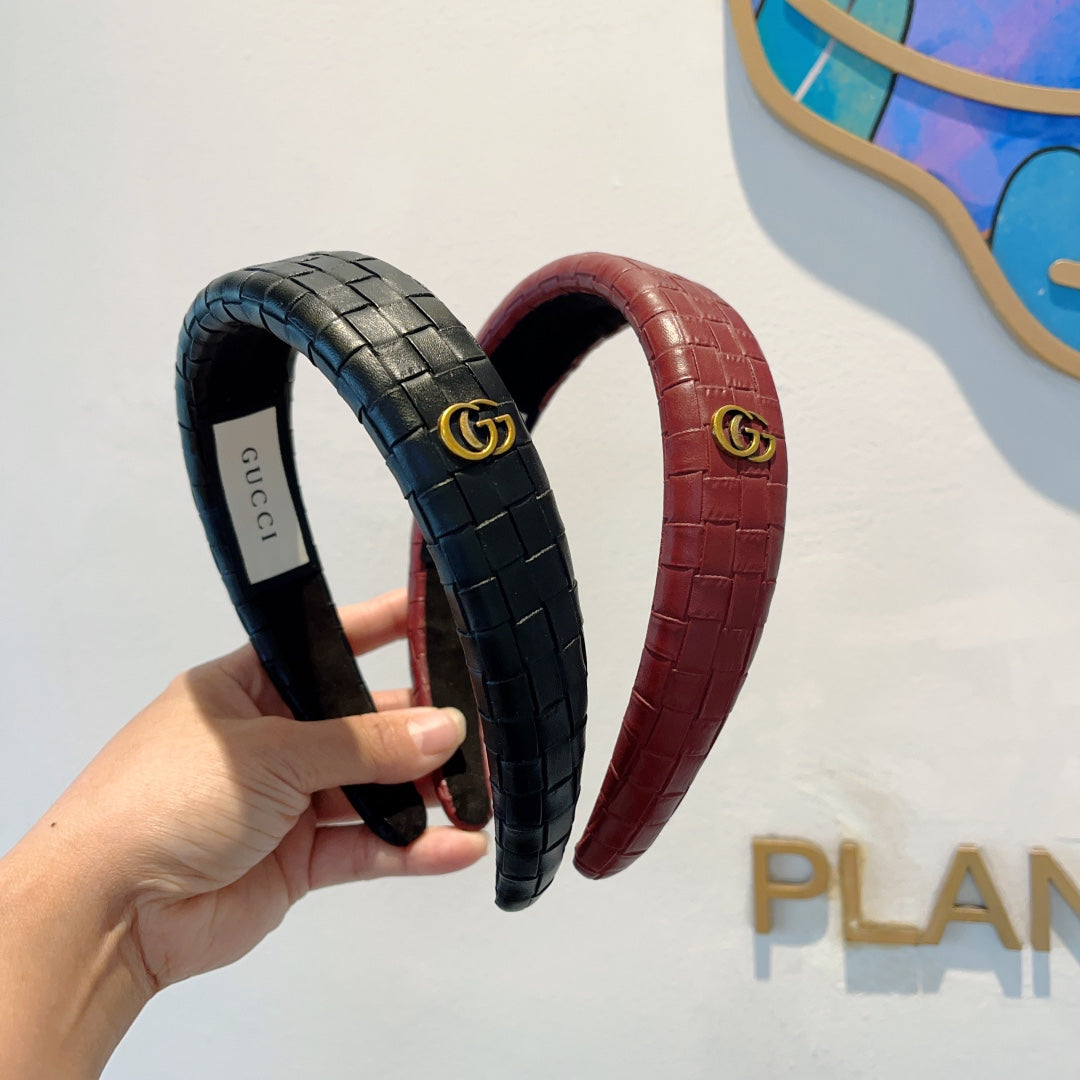 GUCCI BURGUNDY RED HAIRBAND CALFSKIN 374075