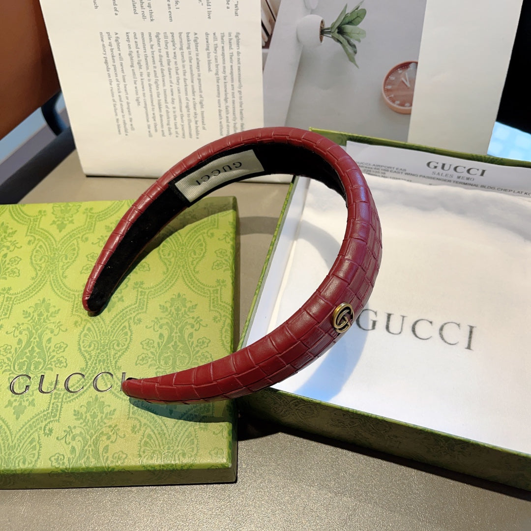 GUCCI BURGUNDY RED HAIRBAND CALFSKIN 374075
