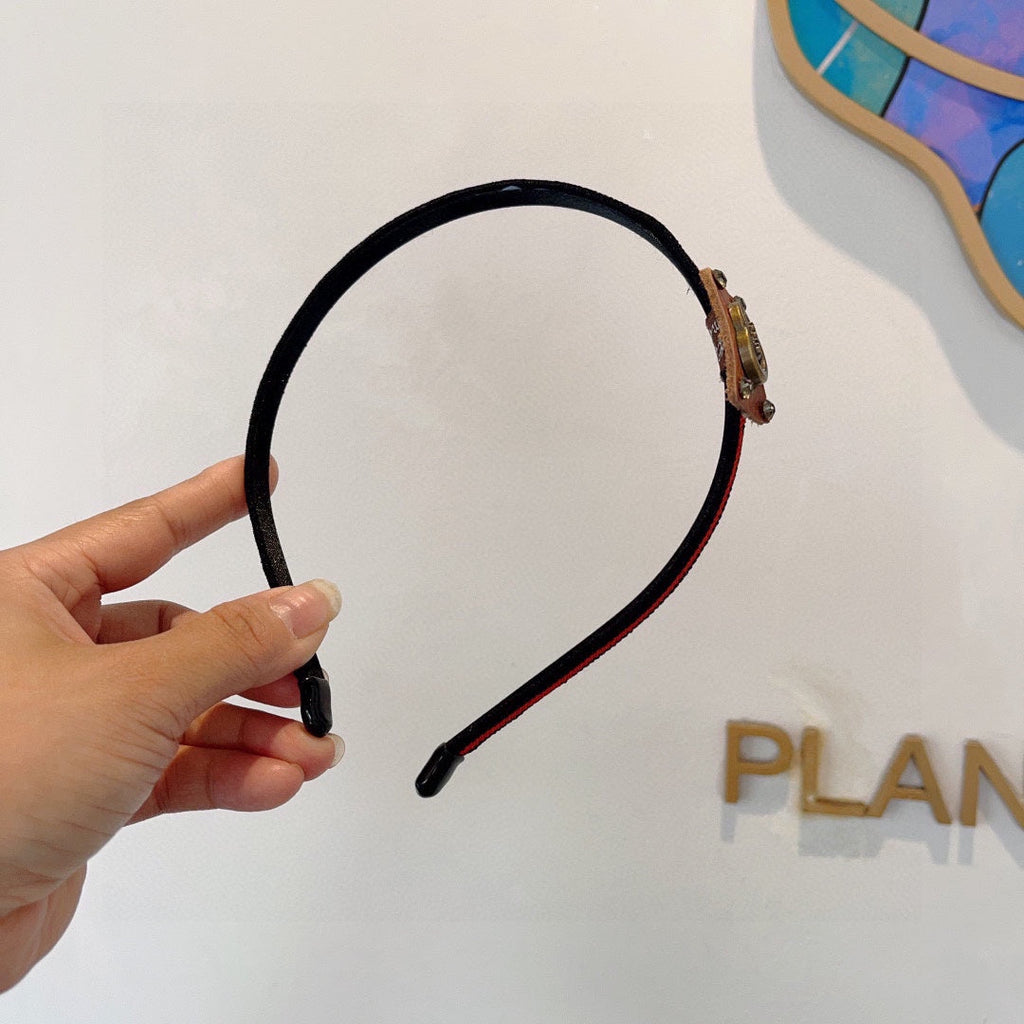 GUCCI NARROW HAIRBAND IN BLACK MIX RED FABRIC 395356