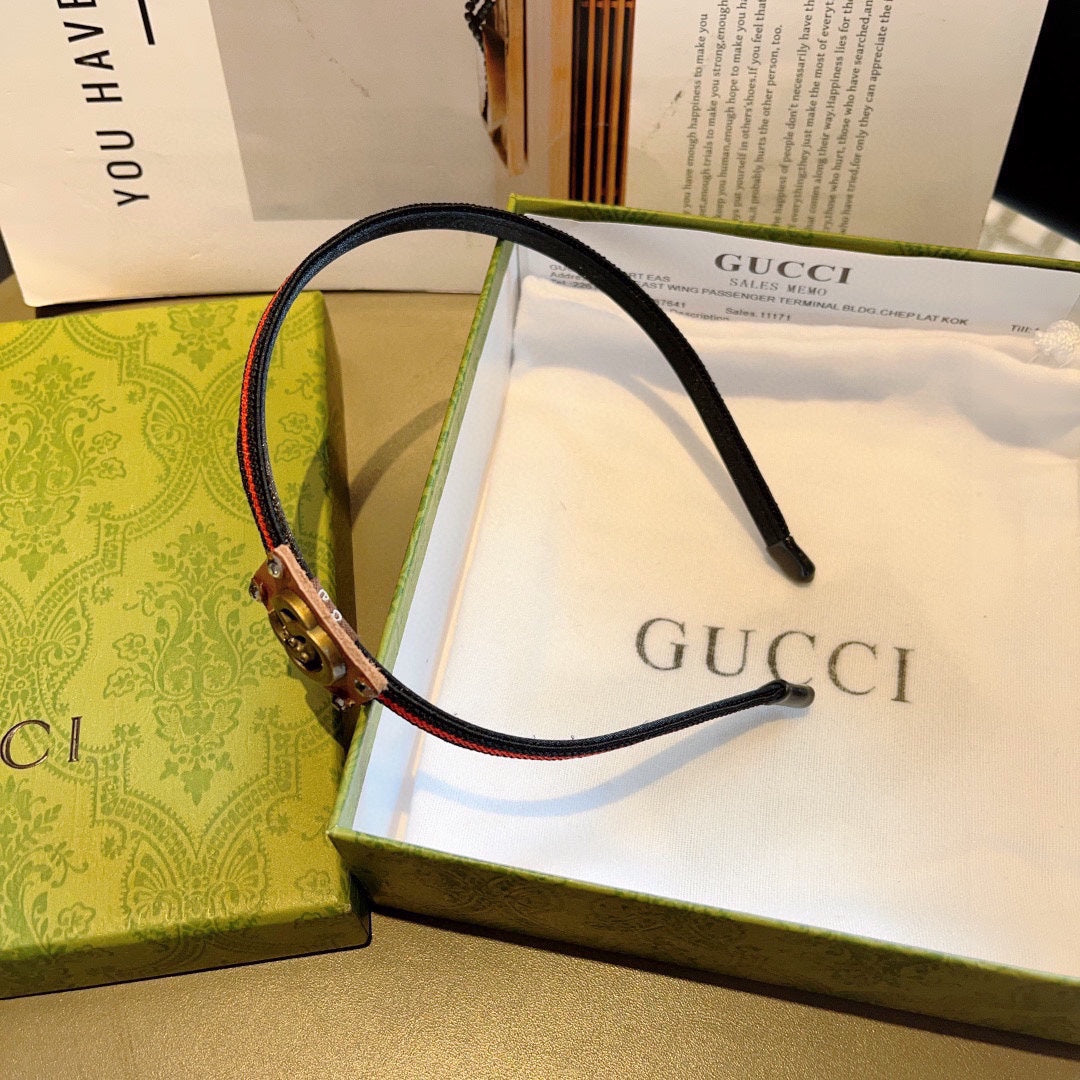 GUCCI NARROW HAIRBAND IN BLACK MIX RED FABRIC 395356
