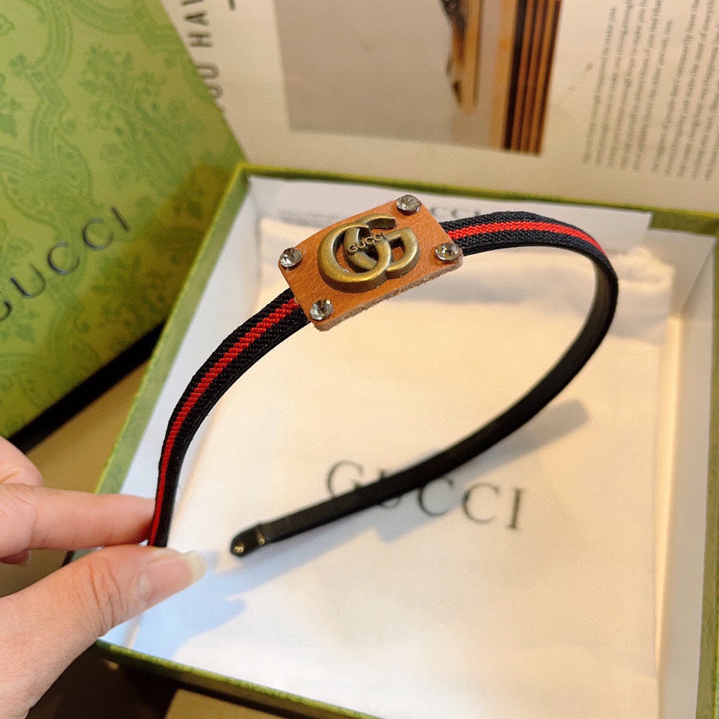 GUCCI NARROW HAIRBAND IN BLACK MIX RED FABRIC 395356