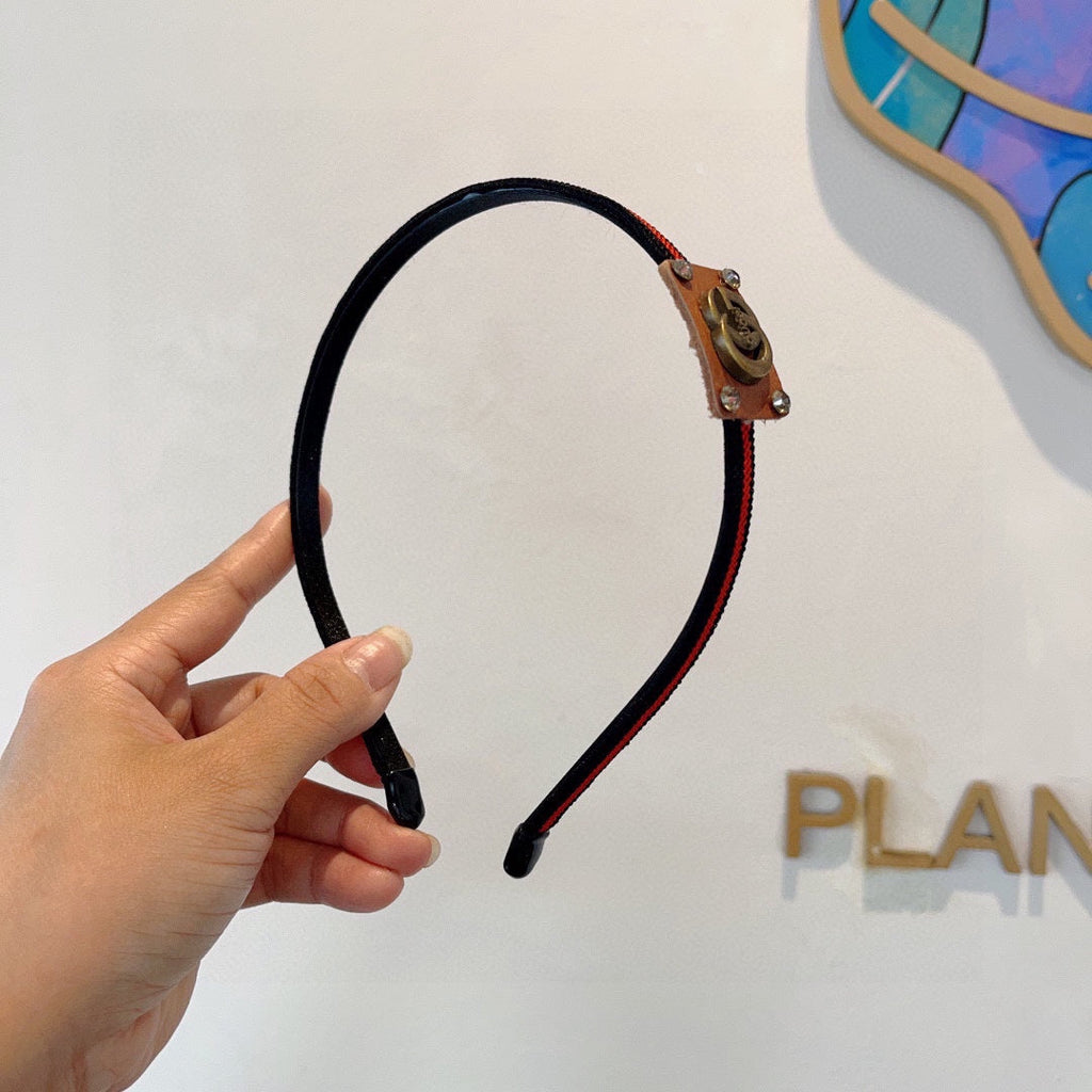 GUCCI NARROW HAIRBAND IN BLACK MIX RED FABRIC 395356