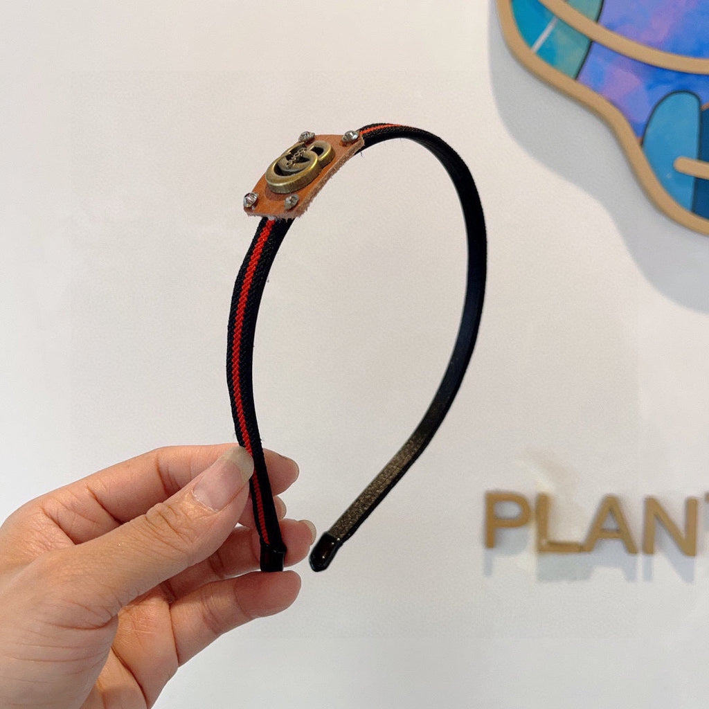 GUCCI NARROW HAIRBAND IN BLACK MIX RED FABRIC 395356