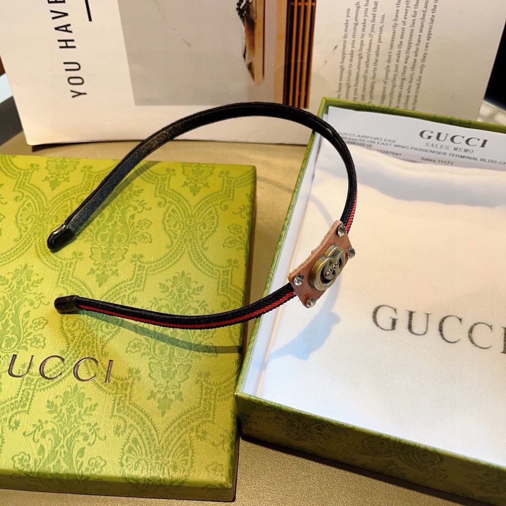 GUCCI NARROW HAIRBAND IN BLACK MIX RED FABRIC 395356