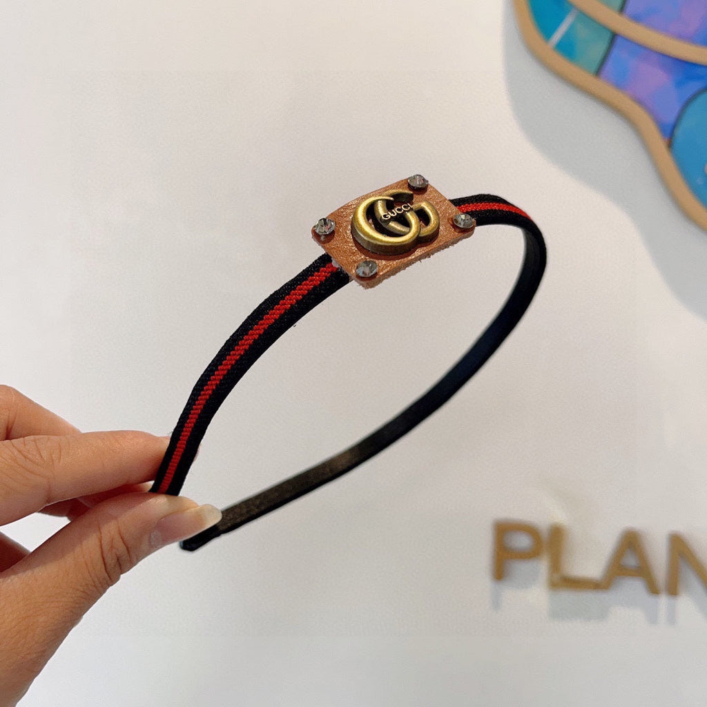 GUCCI NARROW HAIRBAND IN BLACK MIX RED FABRIC 395356