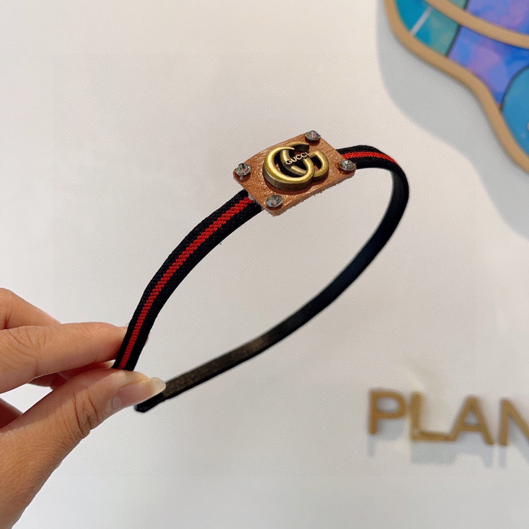 GUCCI NARROW HAIRBAND IN BLACK MIX RED FABRIC 395356