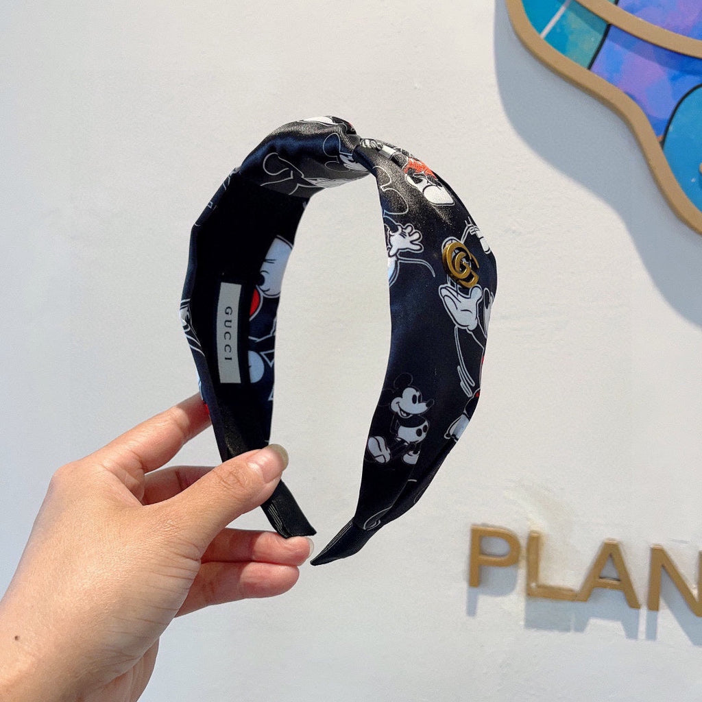 GUCCI MICKEY PRINT HAIRBAND IN BLACK SILK 409359