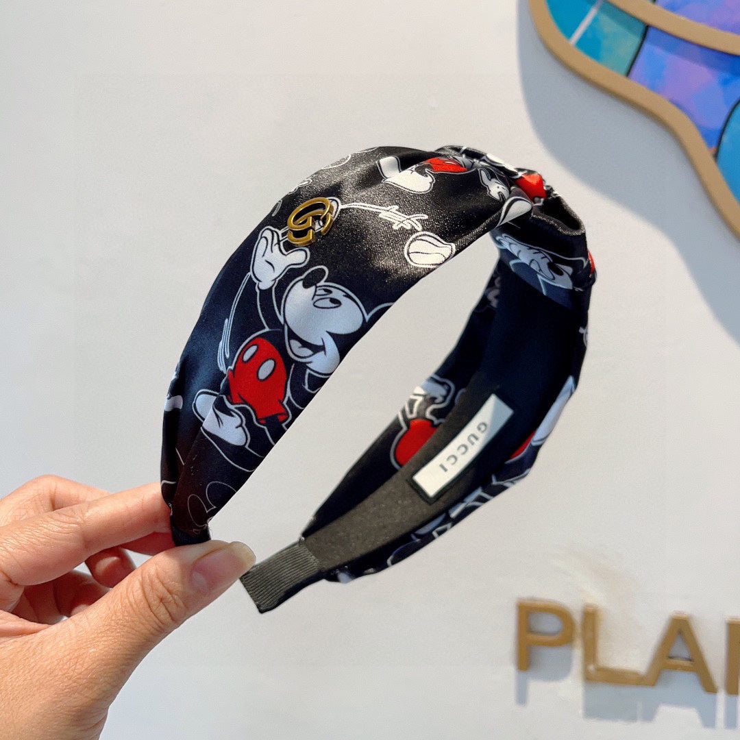 GUCCI MICKEY PRINT HAIRBAND IN BLACK SILK 409359
