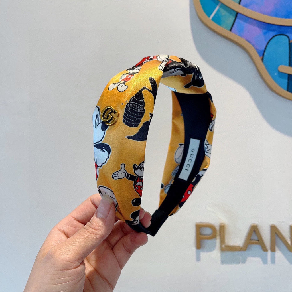 GUCCI MICKEY PRINT HAIRBAND IN YELLOW SILK 409359