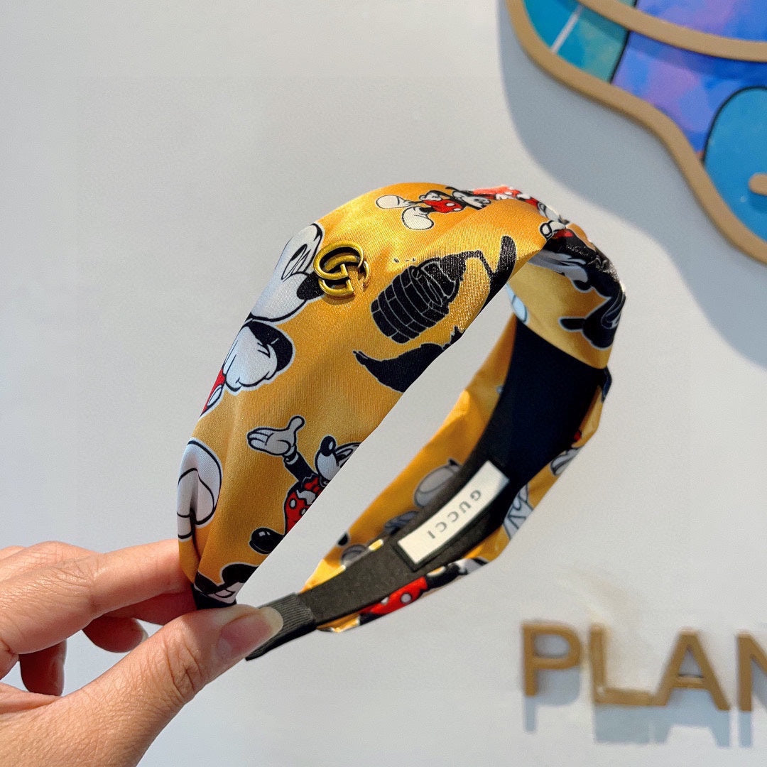 GUCCI MICKEY PRINT HAIRBAND IN YELLOW SILK 409359