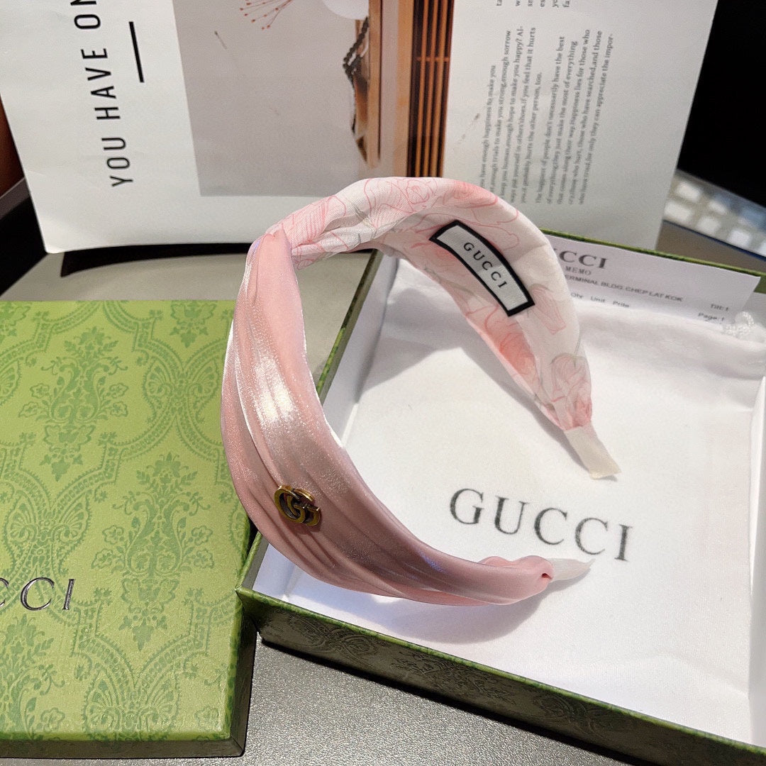 GUCCI CHIFFON HEADBAND CREPE PINK 429327