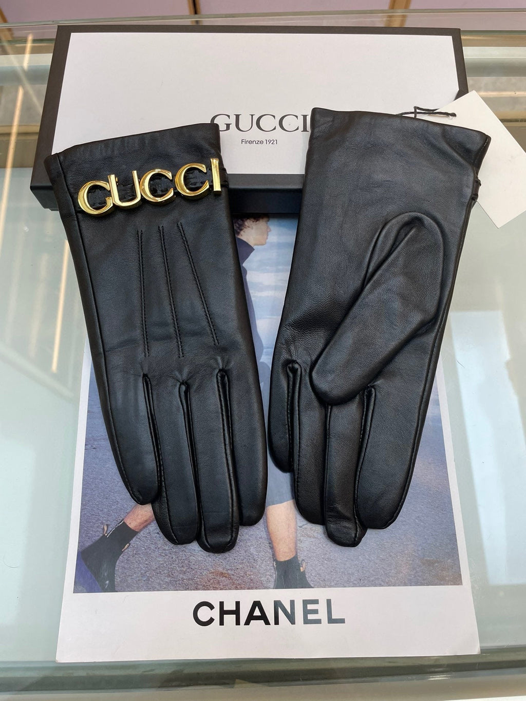 GUCCI EUROPEAN GLOVES IN BLACK LAMBSKIN WITH CASHMERE LINING 376727