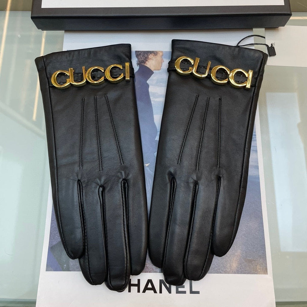 GUCCI EUROPEAN GLOVES IN BLACK LAMBSKIN WITH CASHMERE LINING 376727
