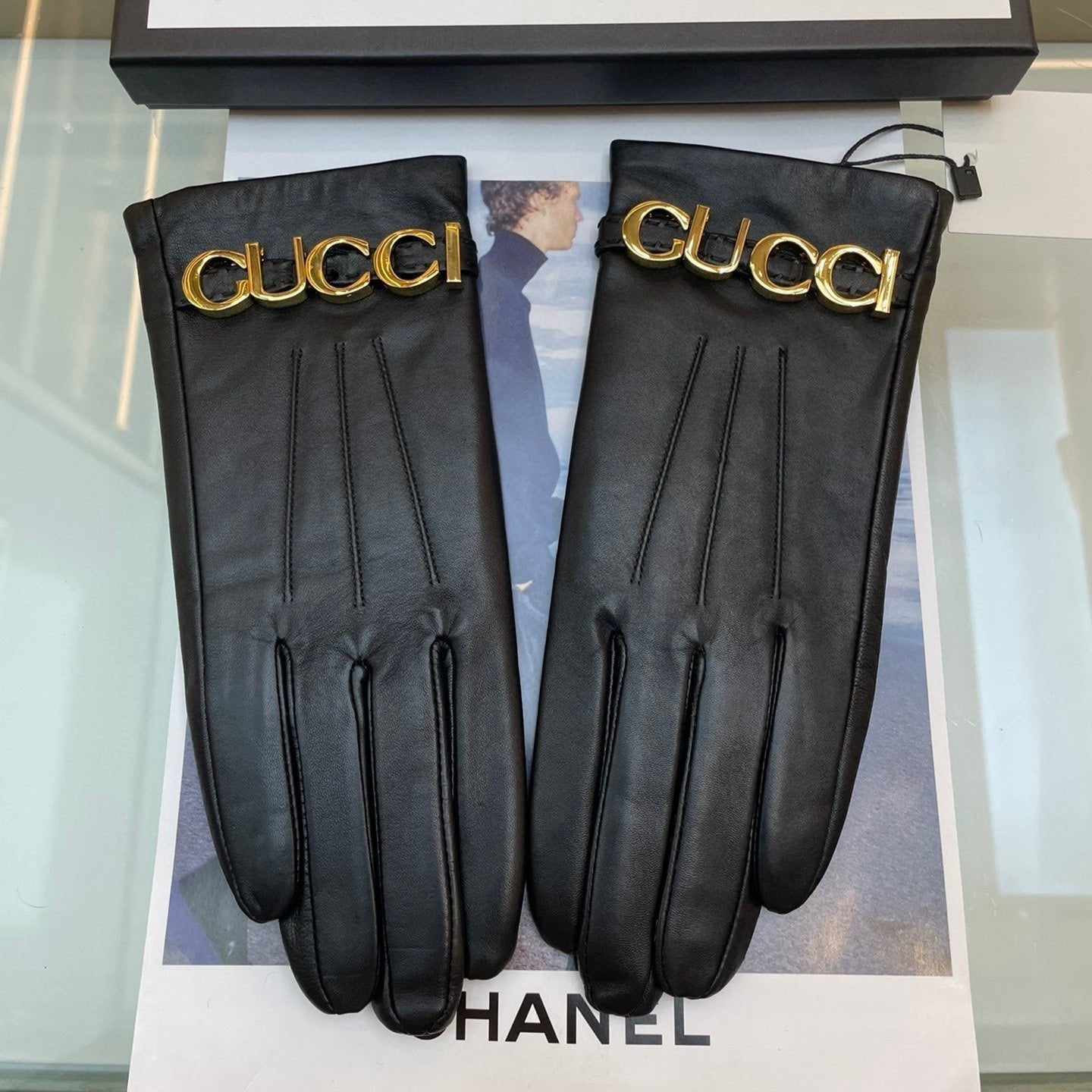 GUCCI EUROPEAN GLOVES IN BLACK LAMBSKIN WITH CASHMERE LINING 376727