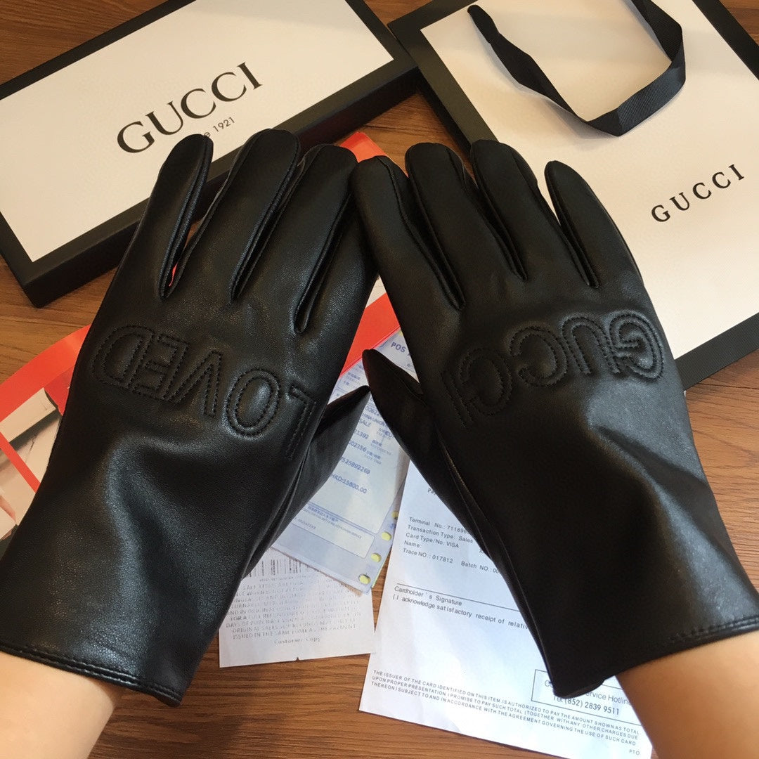 GUCCI TOUCHSCREEN LAMBSKIN GLOVES BLACK WITH WOOL LINING 409346