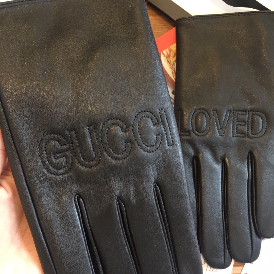 GUCCI TOUCHSCREEN LAMBSKIN GLOVES BLACK WITH WOOL LINING 409346