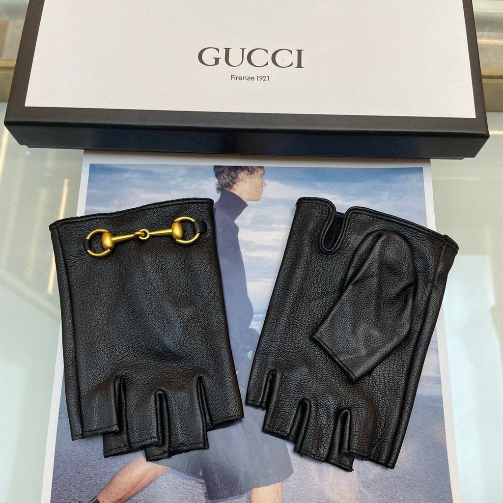 GUCCI FINGERLESS GLOVES IN BLACK LAMBSKIN WITH GOLD HORSEBIT 432606
