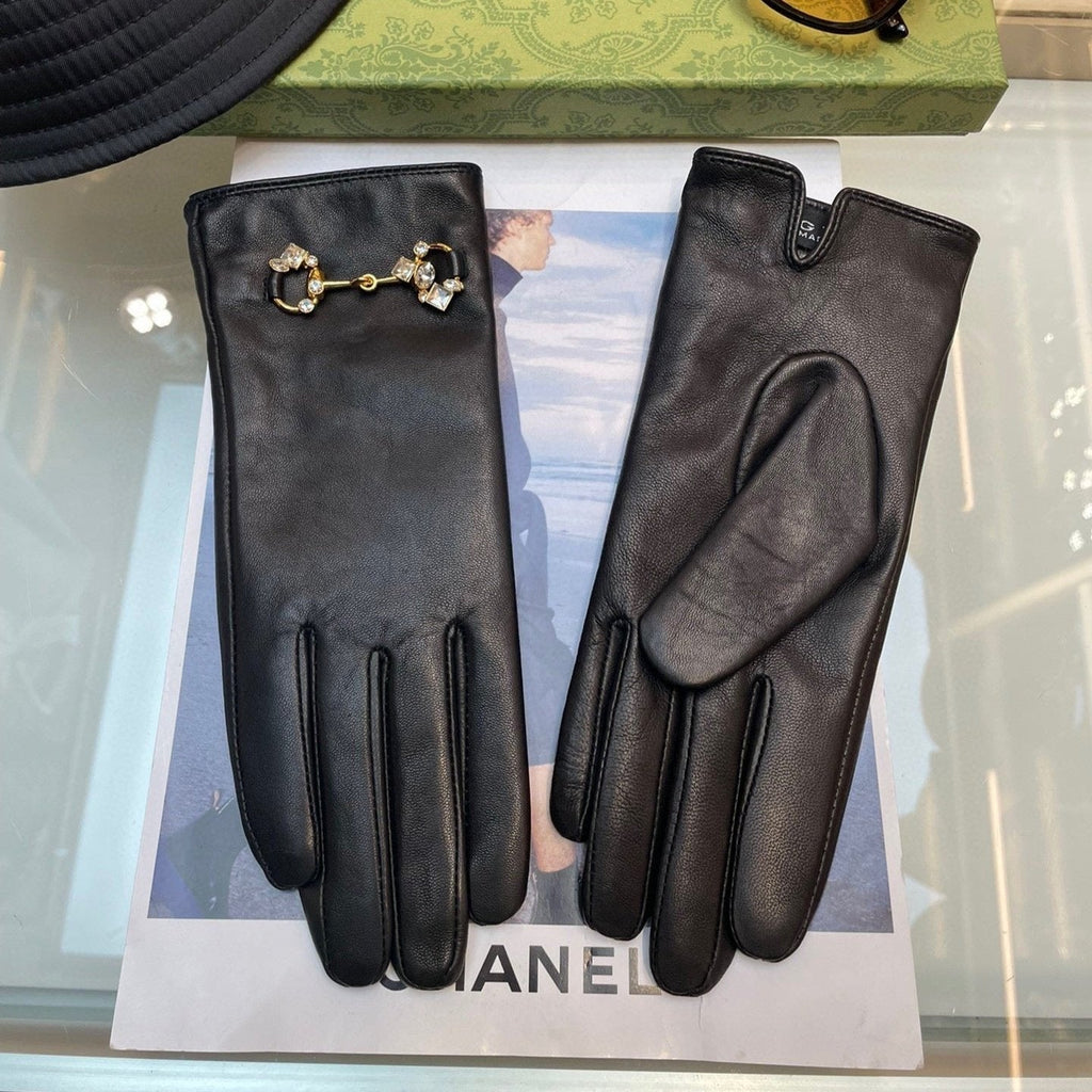 GUCCI HORSEBIT GLOVES IN BLACK LAMBSKIN WITH CASHMERE LINING 454592