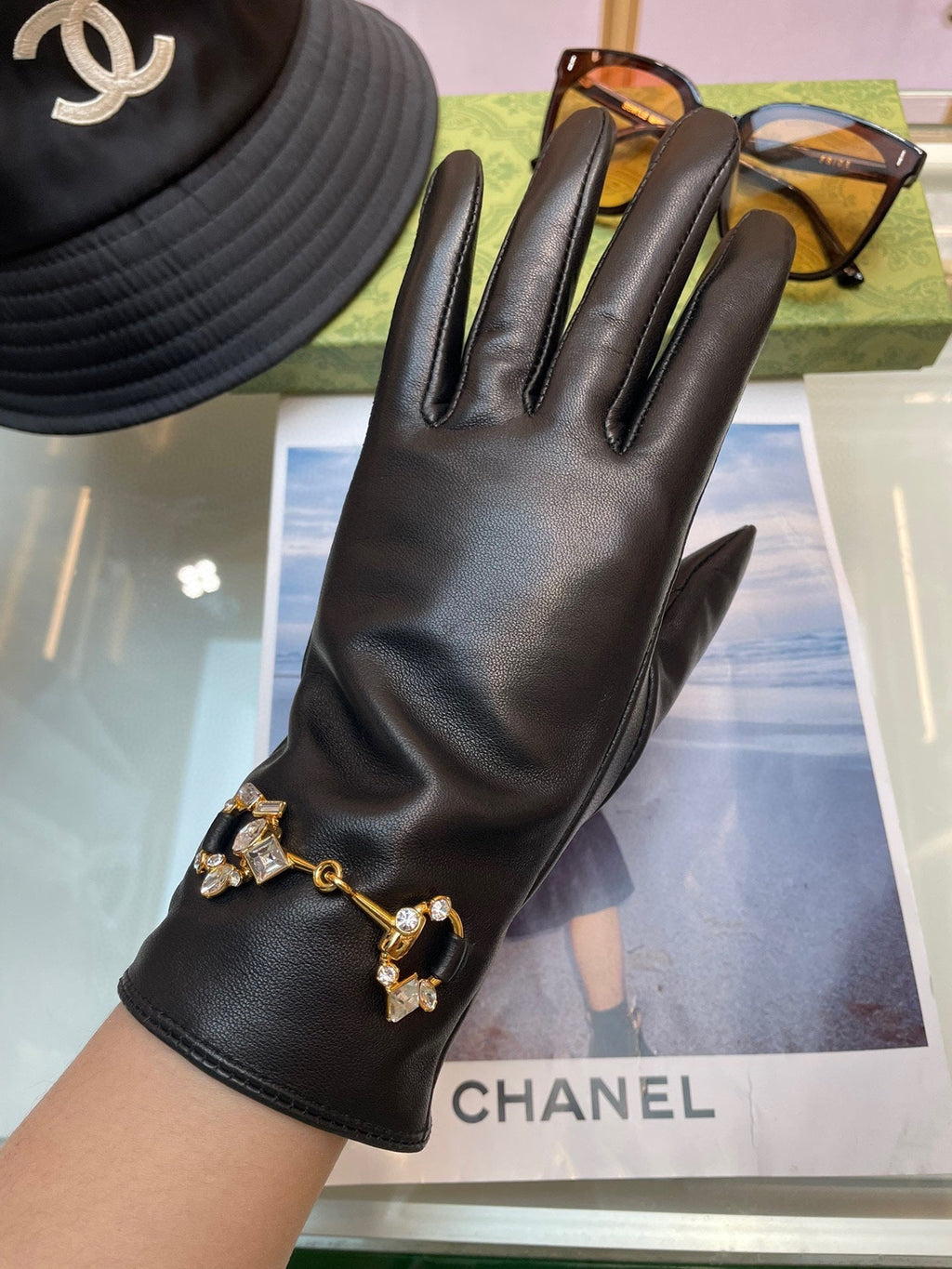 GUCCI HORSEBIT GLOVES IN BLACK LAMBSKIN WITH CASHMERE LINING 454592