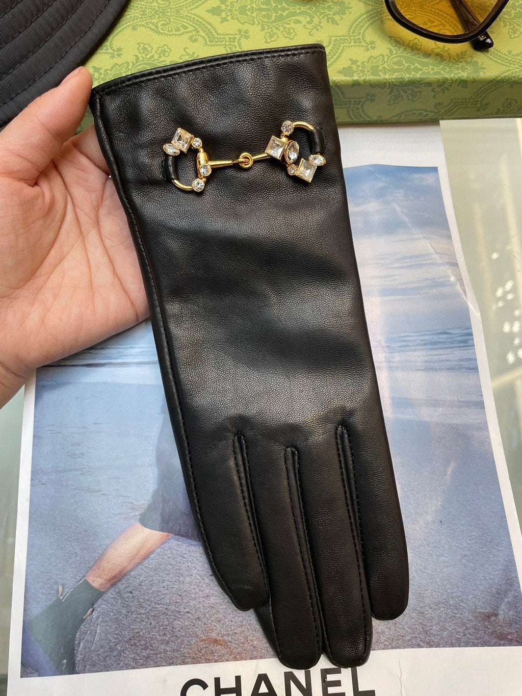 GUCCI HORSEBIT GLOVES IN BLACK LAMBSKIN WITH CASHMERE LINING 454592