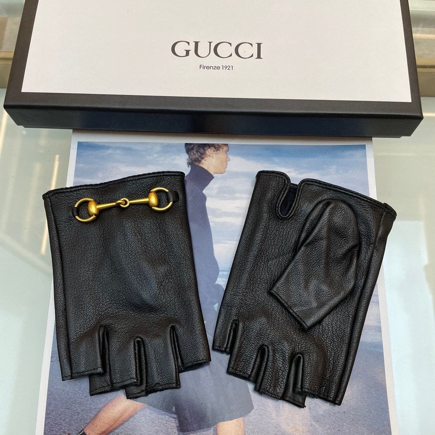 GUCCI FINGERLESS GLOVES WITH HORSEBIT IN BLACK LAMBSKIN 463853