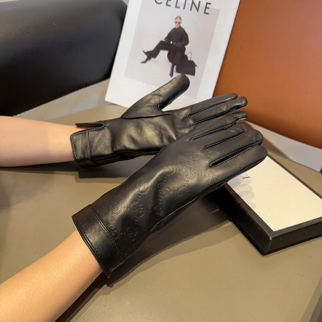 GUCCI GLOVES IN BLACK EMBOSSED LAMBSKIN 423484