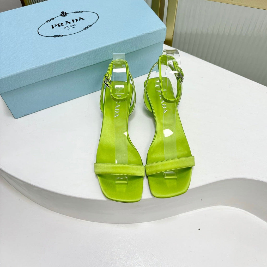 PRADA TRIANGLE HEEL SATIN SANLS CHARTREUSE