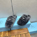 PRADA FLAT MULES IN GRAY RABBIT FUR