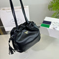 PRADA DRAWSTRING BUCKET BAG 25 IN BLACK SOFT LAMBSKIN