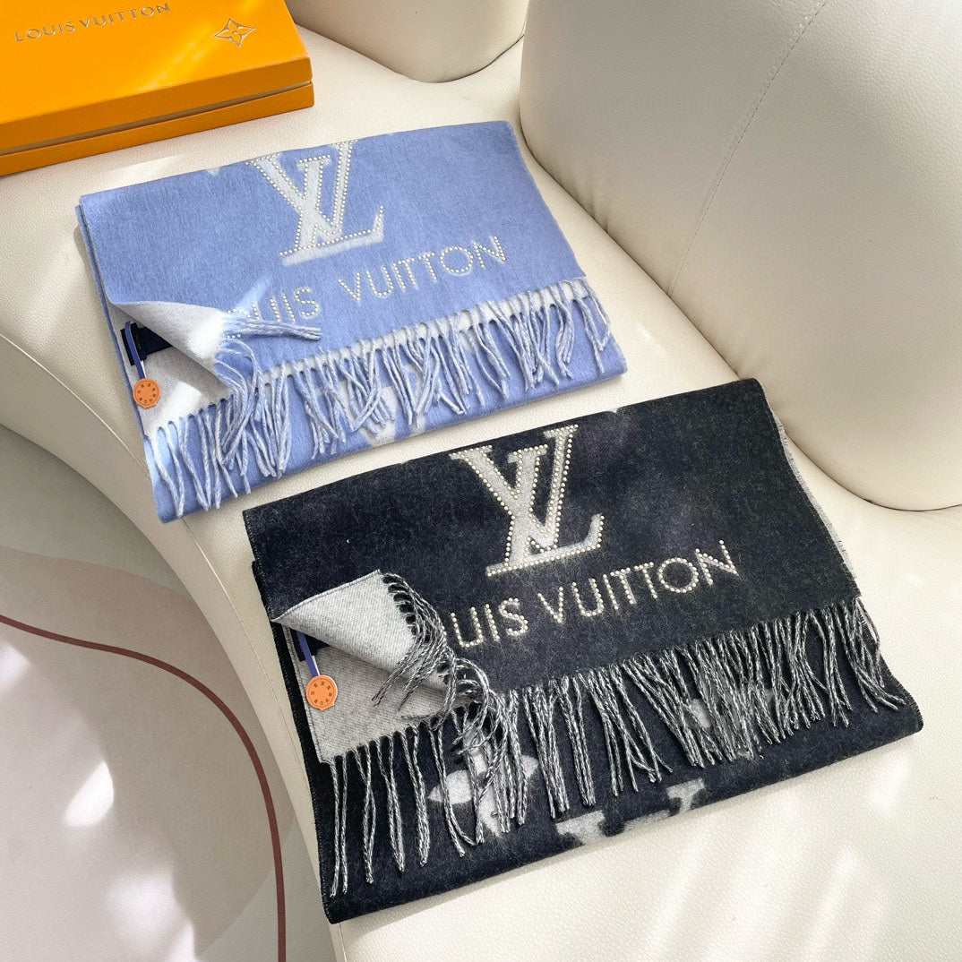 LOUIS VUITTON MONOGRAM FLOWERS SCARF 170 CM IN BLACK CASHMERE 390975