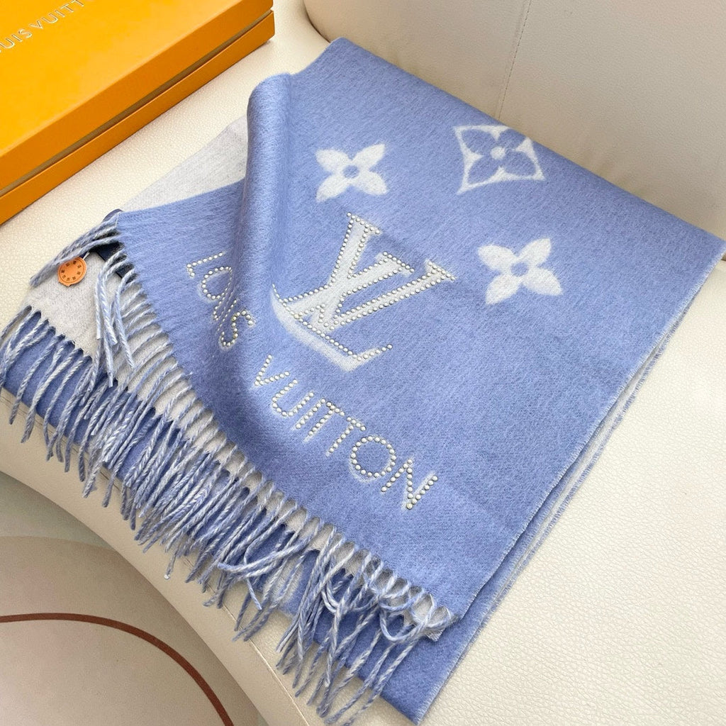 LOUIS VUITTON MONOGRAM FLOWERS SCARF 170 CM IN ELECTRIC BLUE CASHMERE 390976