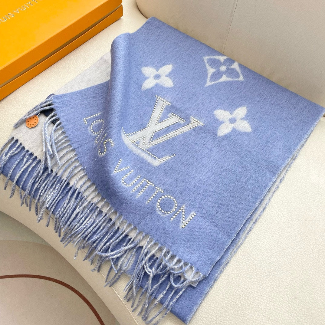 LOUIS VUITTON MONOGRAM FLOWERS SCARF 170 CM IN ELECTRIC BLUE CASHMERE 390976