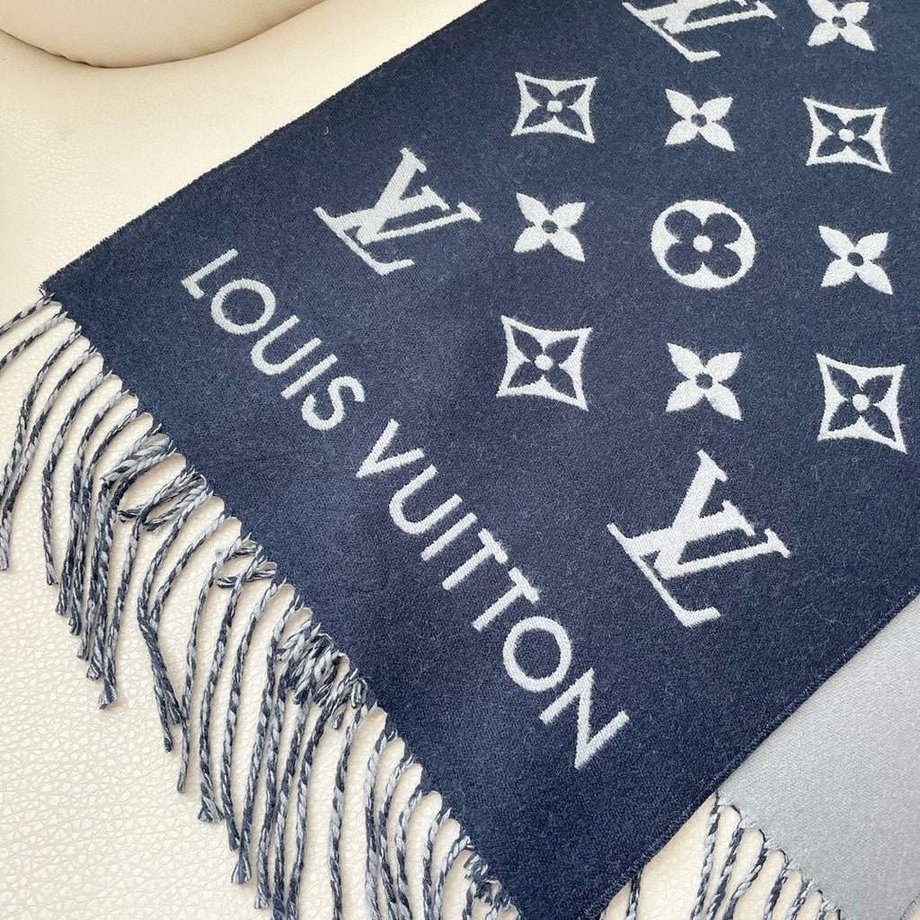LOUIS VUITTON ESSENTIAL SCARF 186 CM IN NAVY BLUE WOOL 390997