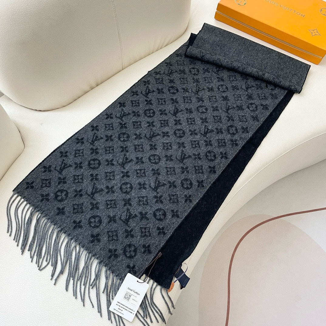 LOUIS VUITTON MONOGRAM GRADIENT 180 CM SCARF BLACK CASHMERE 392957