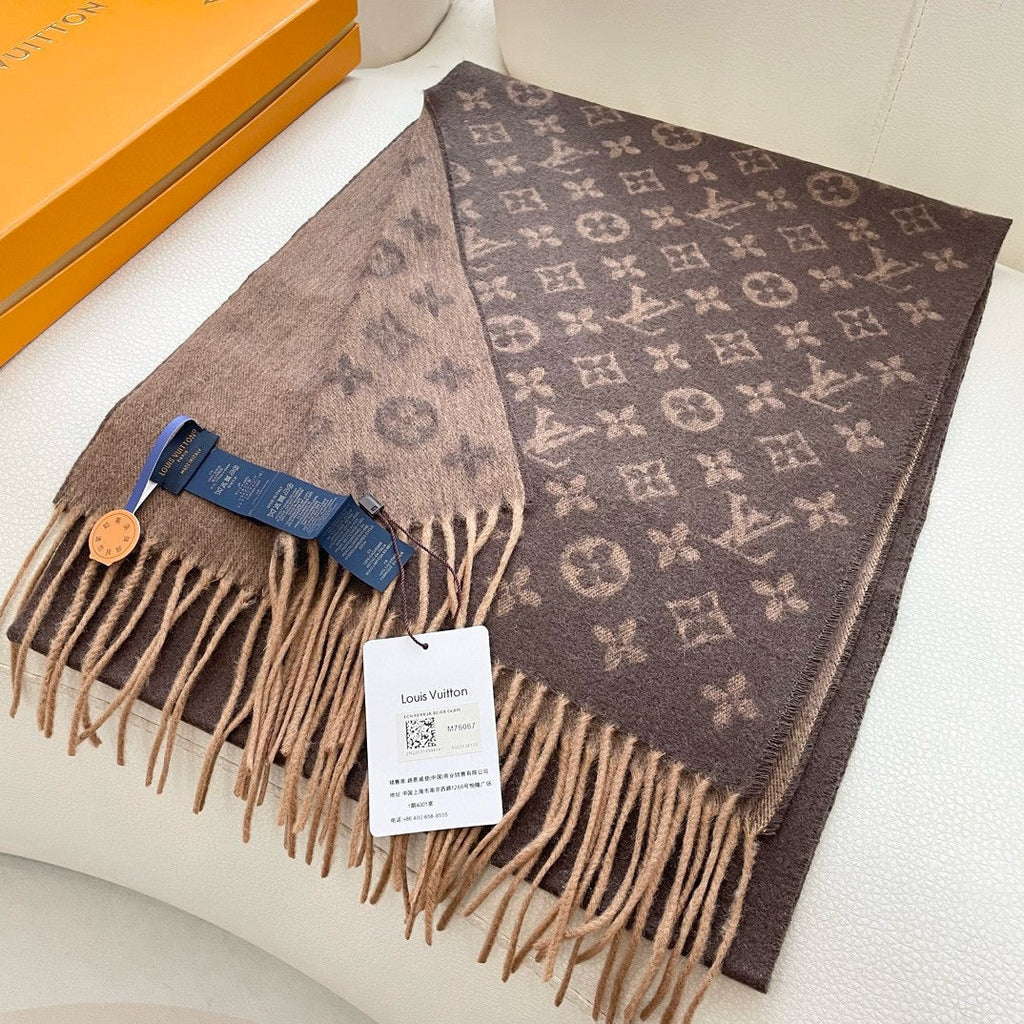 LOUIS VUITTON MONOGRAM GRADIENT 180 CM SCARF CHOCOLATE BROWN CASHMERE 392958