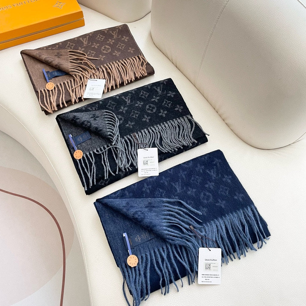 LOUIS VUITTON MONOGRAM GRADIENT 180 CM SCARF CHOCOLATE BROWN CASHMERE 392958