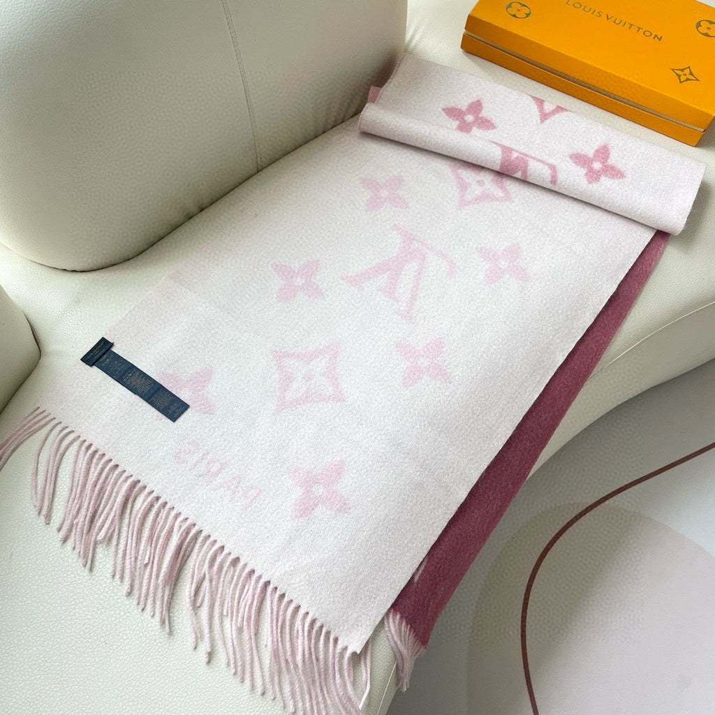 LOUIS VUITTON REYKJAVIK GRADIENT SCARF 220 CM IN PUNCH PINK CASHMERE 399735