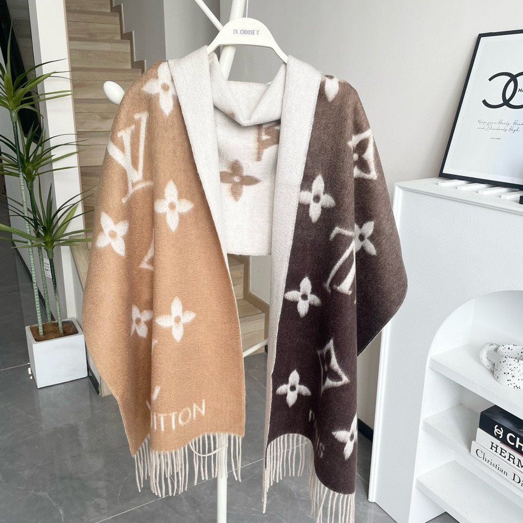 LOUIS VUITTON REYKJAVIK GRADIENT SCARF 220 CM IN CHOCOLATE MIX COPPER BROWN CASHMERE 399738