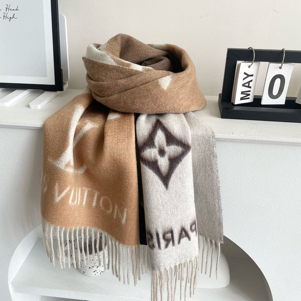 LOUIS VUITTON REYKJAVIK GRADIENT SCARF 220 CM IN CHOCOLATE MIX COPPER BROWN CASHMERE 399738
