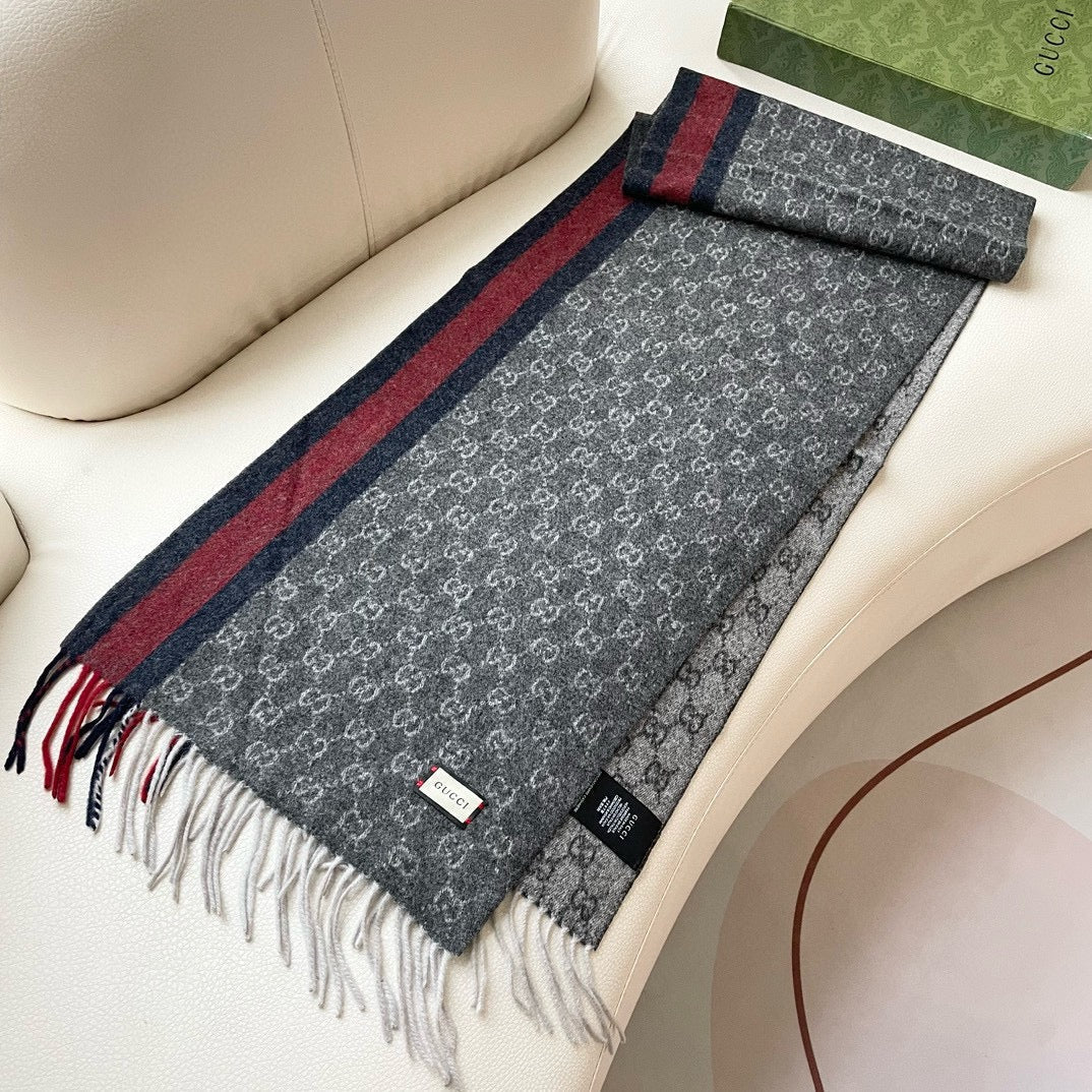 GUCCI SCARF 200 CM IN DARK GRAY MONOGRAM CASHMERE 399764
