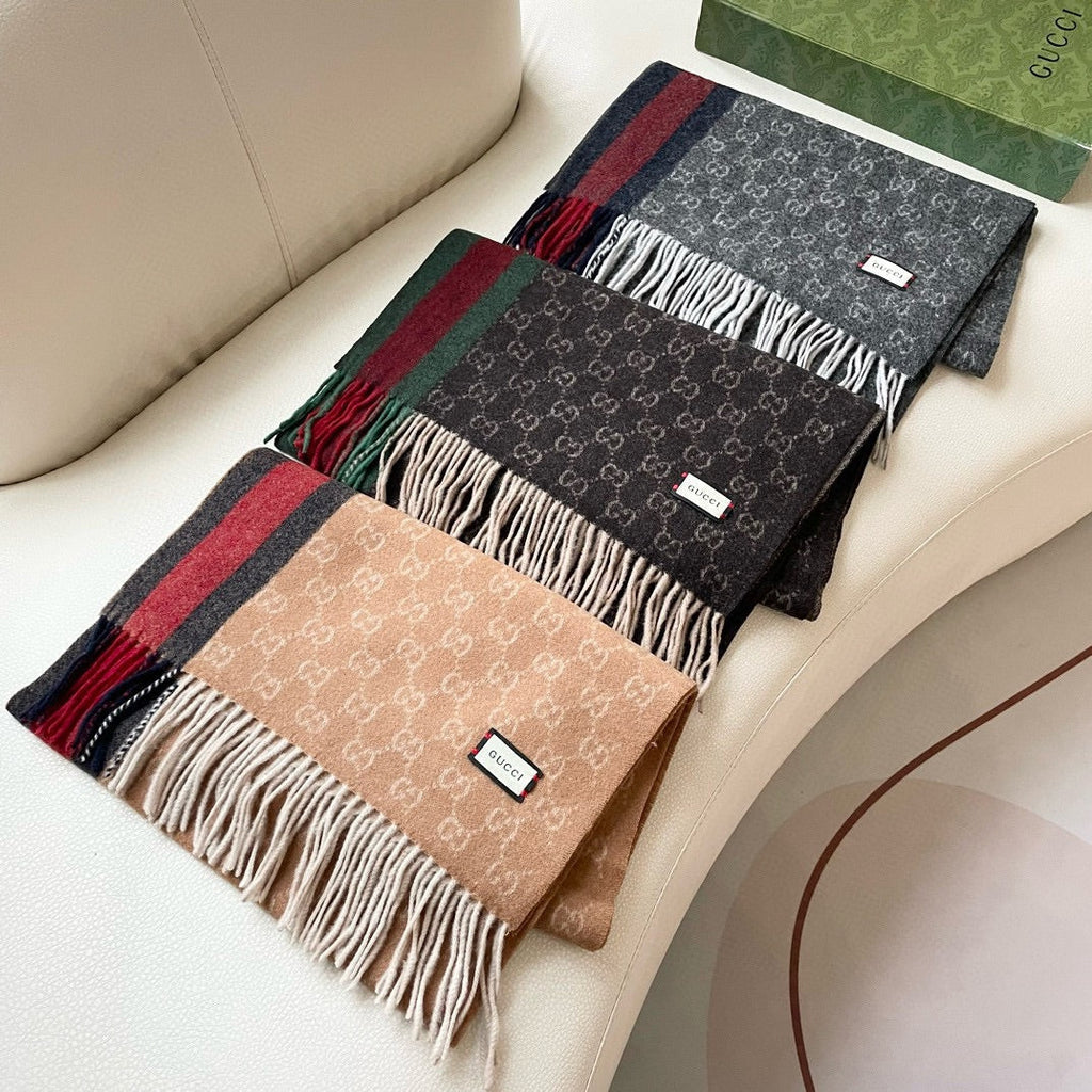 GUCCI SCARF 200 CM IN DARK GRAY MONOGRAM CASHMERE 399764