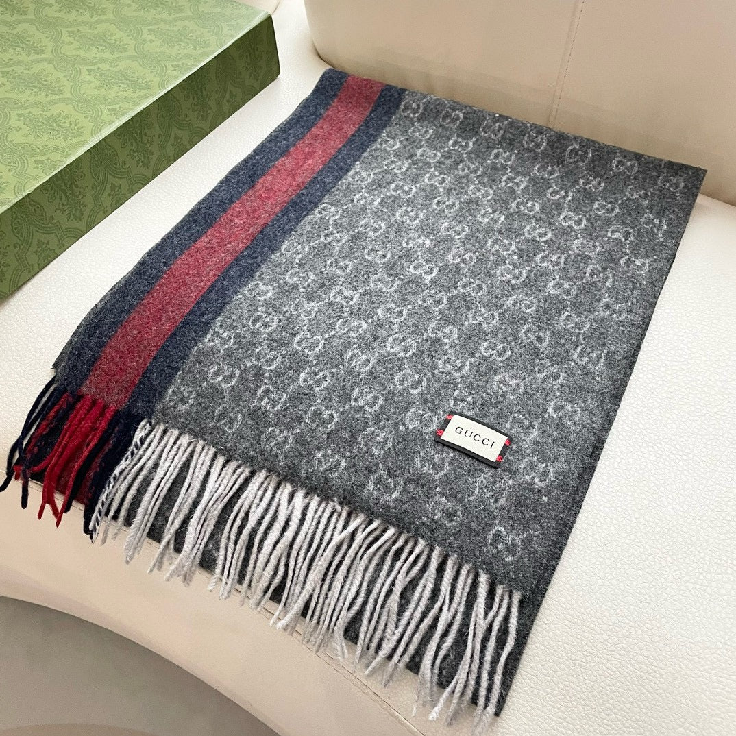 GUCCI SCARF 200 CM IN DARK GRAY MONOGRAM CASHMERE 399764