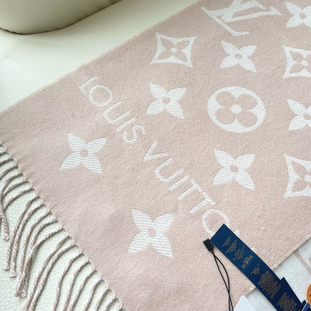 LOUIS VUITTON ESSENTIAL SCARF 186 CM IN BEIGE PINK WOOL 399779