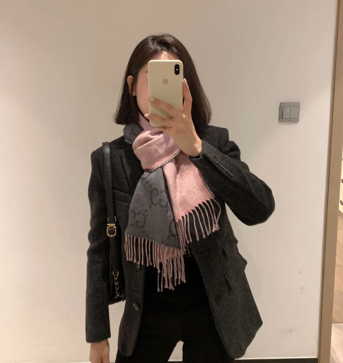 GUCCI SCARF 195 CM IN SHARK GRAY AND LIGHT PINK CASHMERE 401404