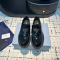 PRADA SCHOCOLATE BRUSHED LOAFERS GLOSSY BLACK CALFSKIN
