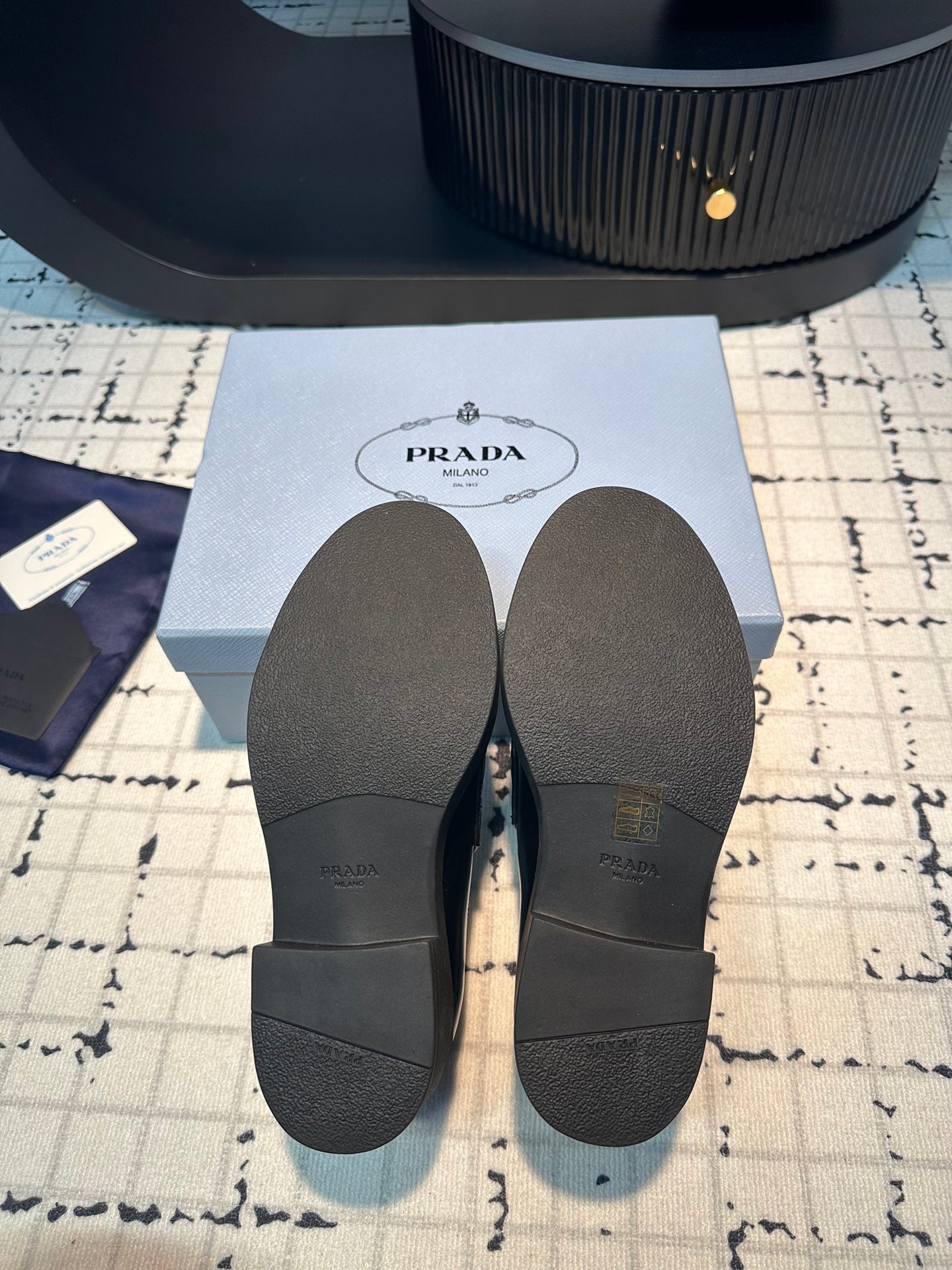 PRADA SCHOCOLATE BRUSHED LOAFERS BLACK CALFSKIN