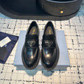 PRADA SCHOCOLATE BRUSHED LOAFERS BLACK CALFSKIN
