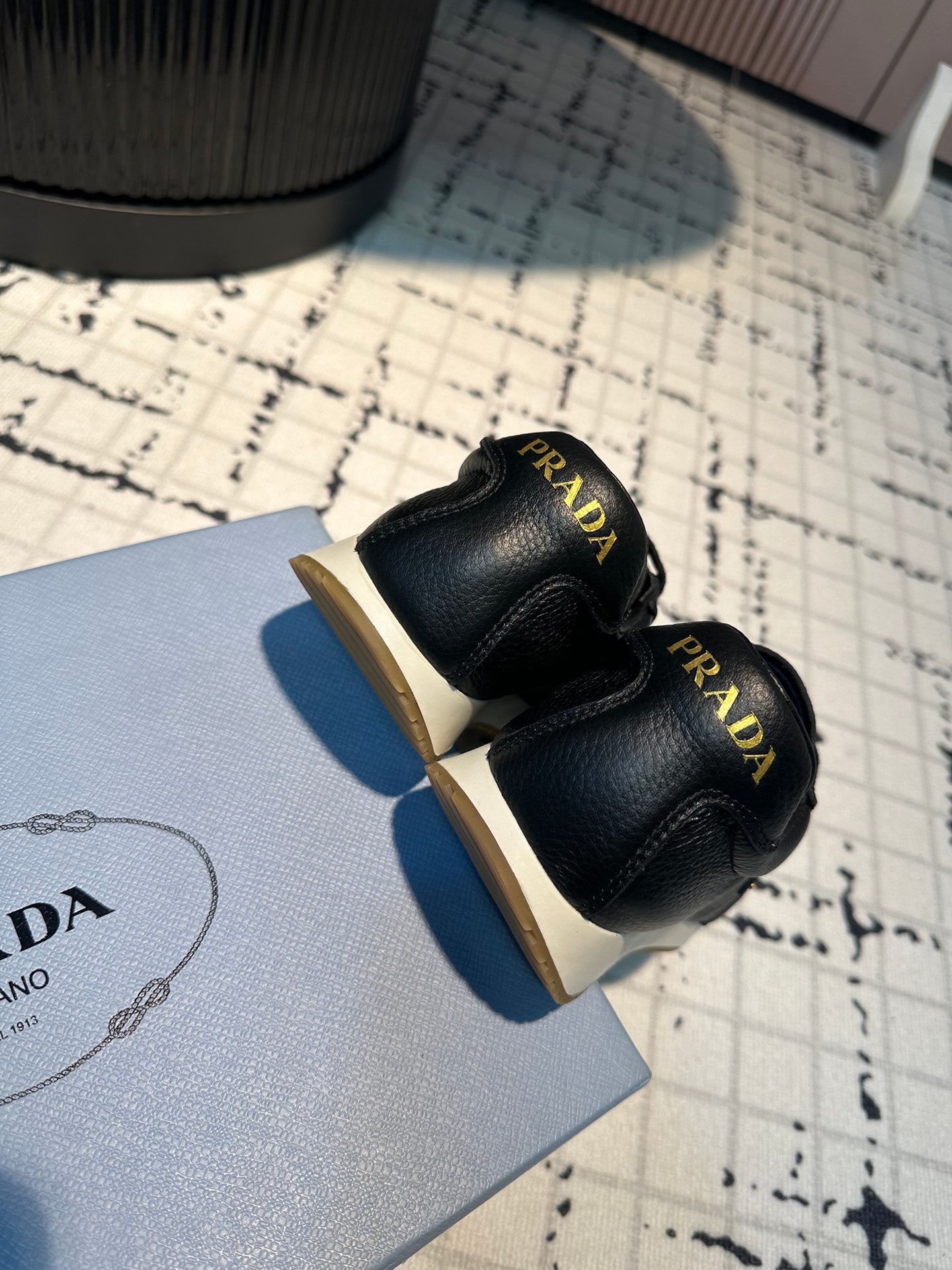 PRADA TRIANGLE LOGO SNEAKERS BLACK CALFSKIN